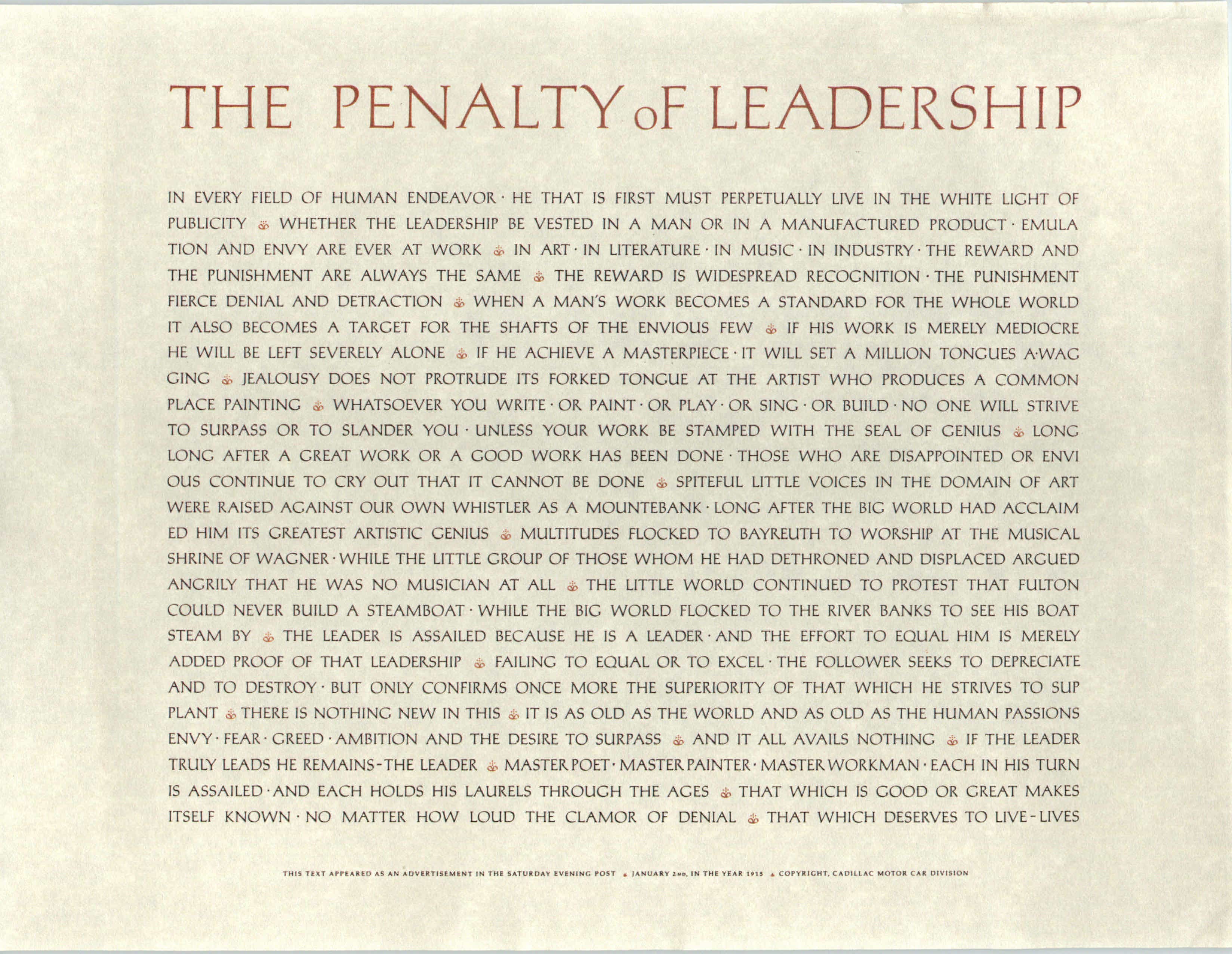 The Penalty of Leadership
